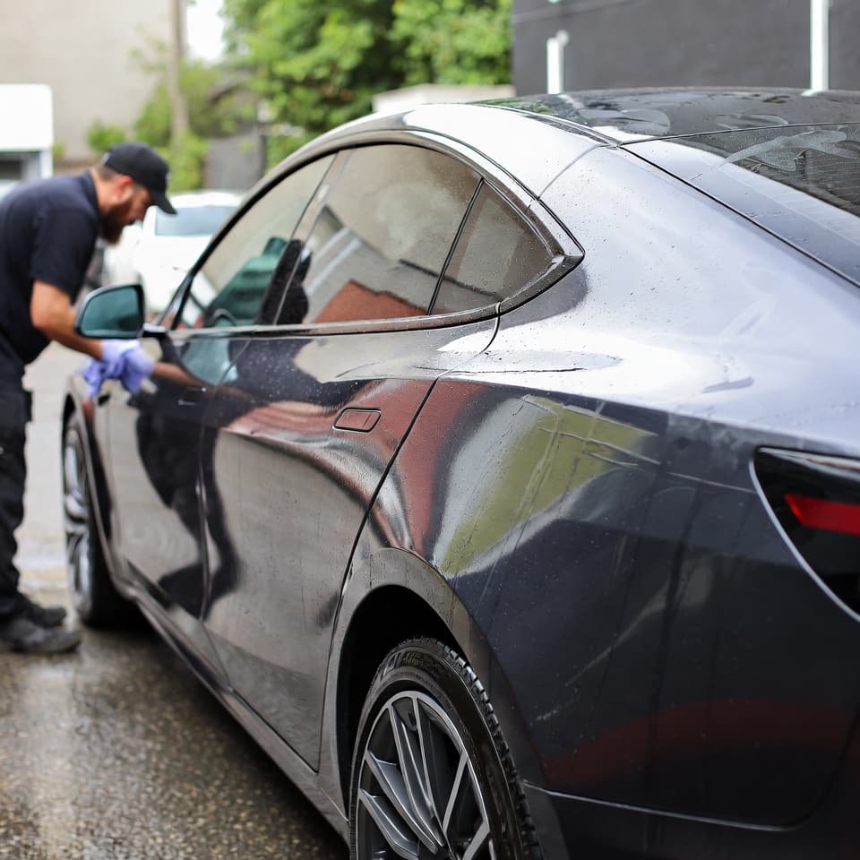 Luxury car being detailed